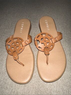 Esprit Tan Cutout Medallion Thong Sandals